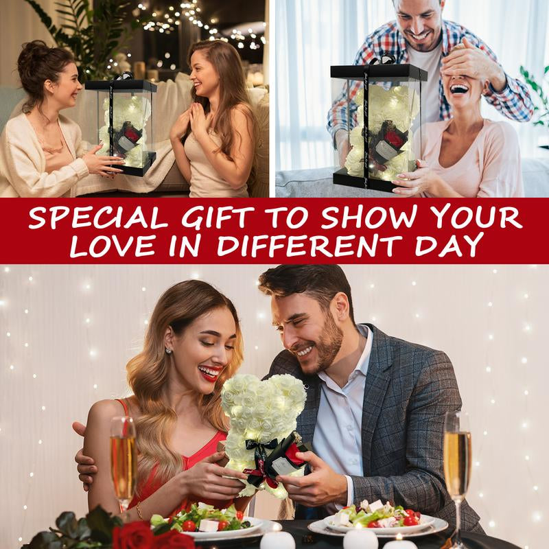 Romantic Valentines Day Gift for Her, Artificial Flowers Necklace Rose Teddy Bear with Real Pearl Blind Box Birthday Gift, Valentiness Day Gift for Monther Wify Girl