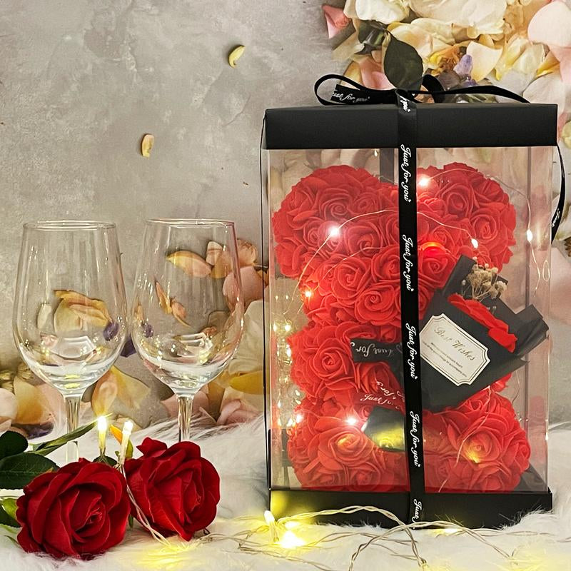 Romantic Valentines Day Gift for Her, Artificial Flowers Necklace Rose Teddy Bear with Real Pearl Blind Box Birthday Gift, Valentiness Day Gift for Monther Wify Girl