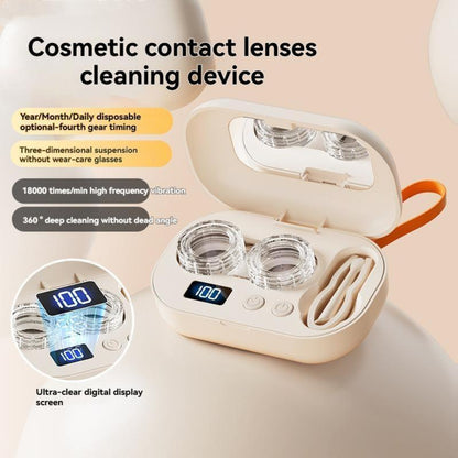 Ultrasonic Rechargeable Contact Lens Cleaner with Vanity Mirror - Portable Case for Hard & Soft Lenses, 2 Cleaning Modes, Daily Deep Cleaning for Travel, Sports, Office, and Home Use